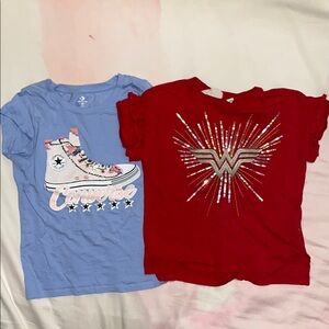 2 Girl sequins T-shirt Converse Blue & Gap Kids Wonder Woman Size 10 Medium Used